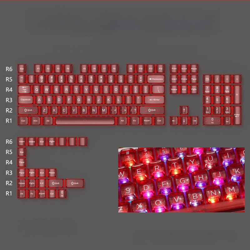 OEM väga valge marmorist kuulkork, arvuti täielikult läbipaistev, punane läbipaistev klahvikate 61 75 98 mehaaniline klaviatuurikate