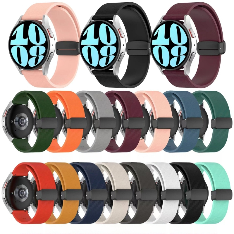 Pogodno za Samsung Galaxy Watch 6, karbonska vlakna, magnetska preklopna kopča, univerzalni silikonski remen od 20 mm