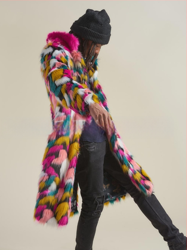 „Amazon Explosions Fox Fur Coat“ vyriškas spalvingas ilgas paltas su Europos ir Amerikos užsienio prekybos imitacijos kailiniais