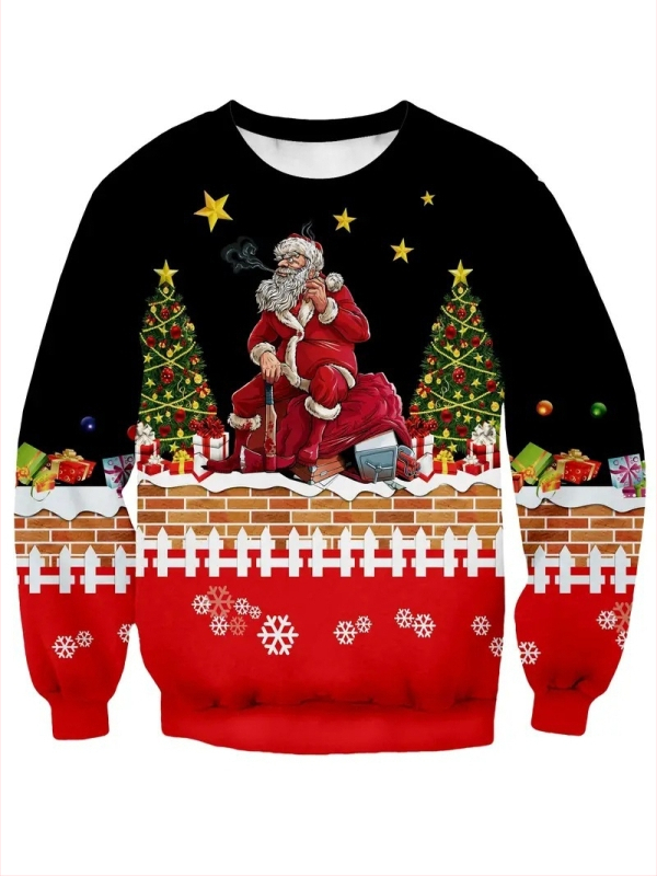 Férfi All-Match Street széles vállú pulóver 2025 trendi Santa sorozat 3D digitális nyomtatással