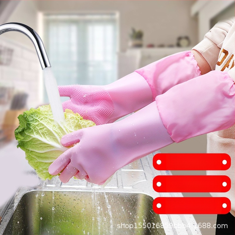 Silikoonist lemmikloomade supelkindad, hammustusvastased nõudepesukindad, pikendatud sametist veekindlad naiste köögipuhastuskindad majapidamistöödeks