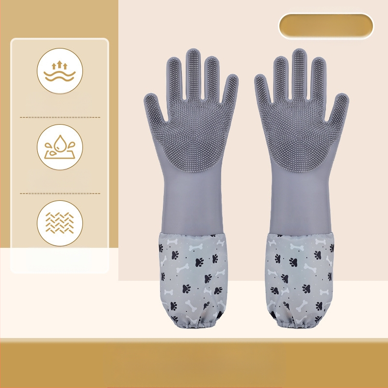 Silikoonist lemmikloomade supelkindad, hammustusvastased nõudepesukindad, pikendatud sametist veekindlad naiste köögipuhastuskindad majapidamistöödeks