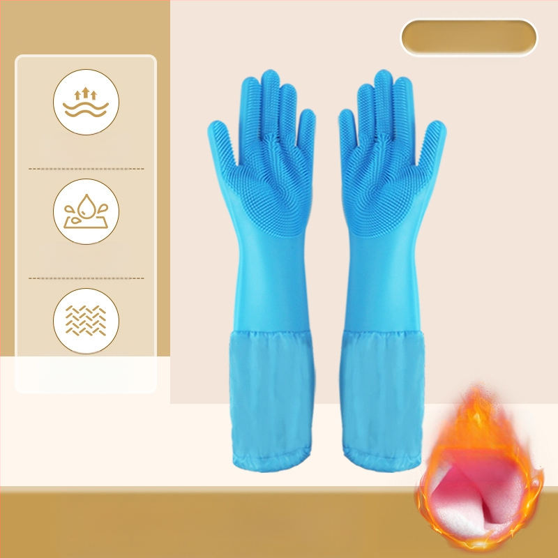 Silikoonist lemmikloomade supelkindad, hammustusvastased nõudepesukindad, pikendatud sametist veekindlad naiste köögipuhastuskindad majapidamistöödeks