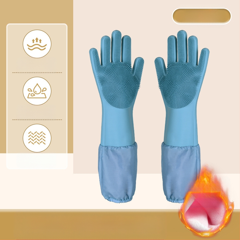 Silikoonist lemmikloomade supelkindad, hammustusvastased nõudepesukindad, pikendatud sametist veekindlad naiste köögipuhastuskindad majapidamistöödeks