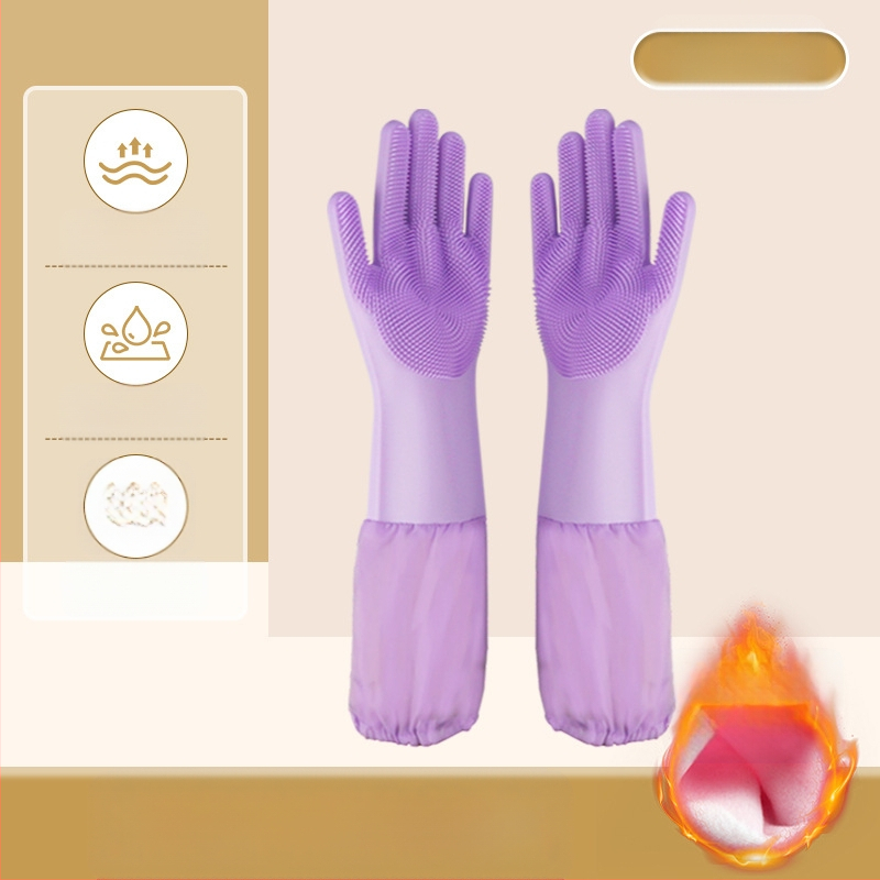 Silikoonist lemmikloomade supelkindad, hammustusvastased nõudepesukindad, pikendatud sametist veekindlad naiste köögipuhastuskindad majapidamistöödeks