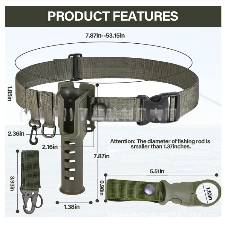 Žvejybos diržo laikiklis, reguliuojamas žvejybos diržas, tinkantis muselinei žvejybai, banglenčių sportui, besisukančiai meškerės įrangai