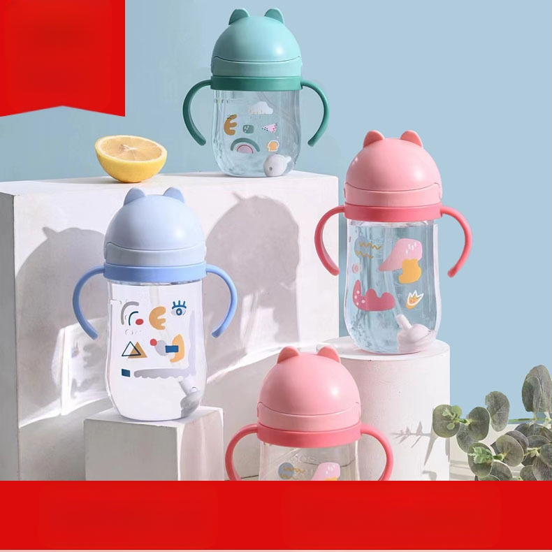 Yi Tong 2642 Cartoon Cat laste iminapp 350ml uus lasteaia beebiõpilase plasttopsi rihm