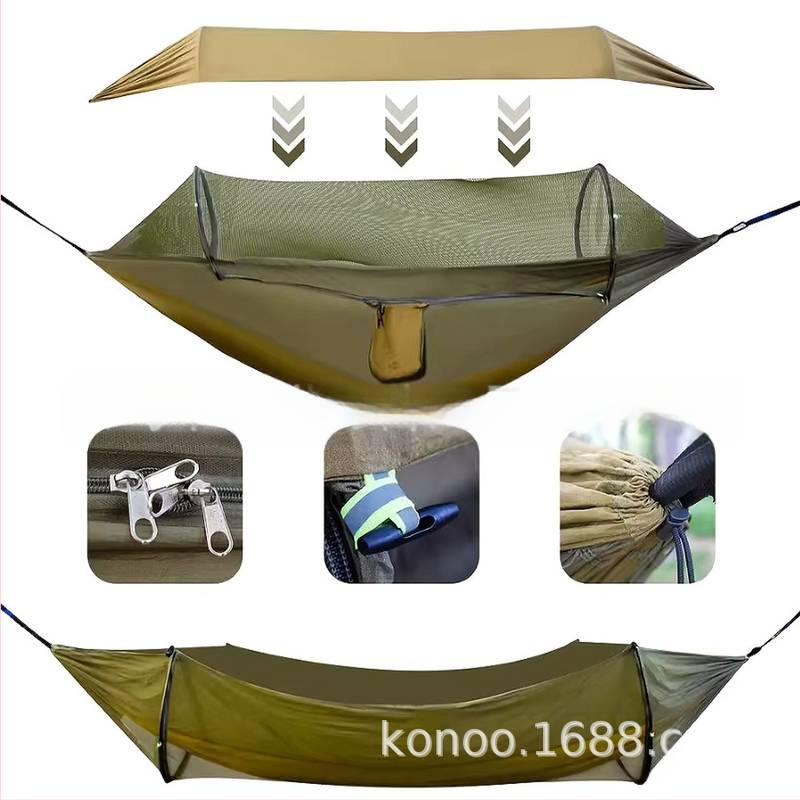 Trīs vienā jauns šūpuļtīkls āra dubultai pretapgāšanās automātiskai ātrai šūpošanai pretodu tīkli kempinga tentam