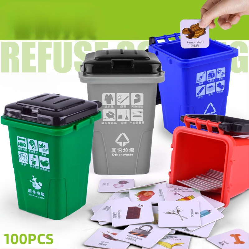 Sukratykite to paties šiukšlių rūšiavimo lavinamųjų kortelių žaislų garsą. Šanchajaus šiukšliadėžė. Mini rekvizitai vaikams, mokymosi priemonės.