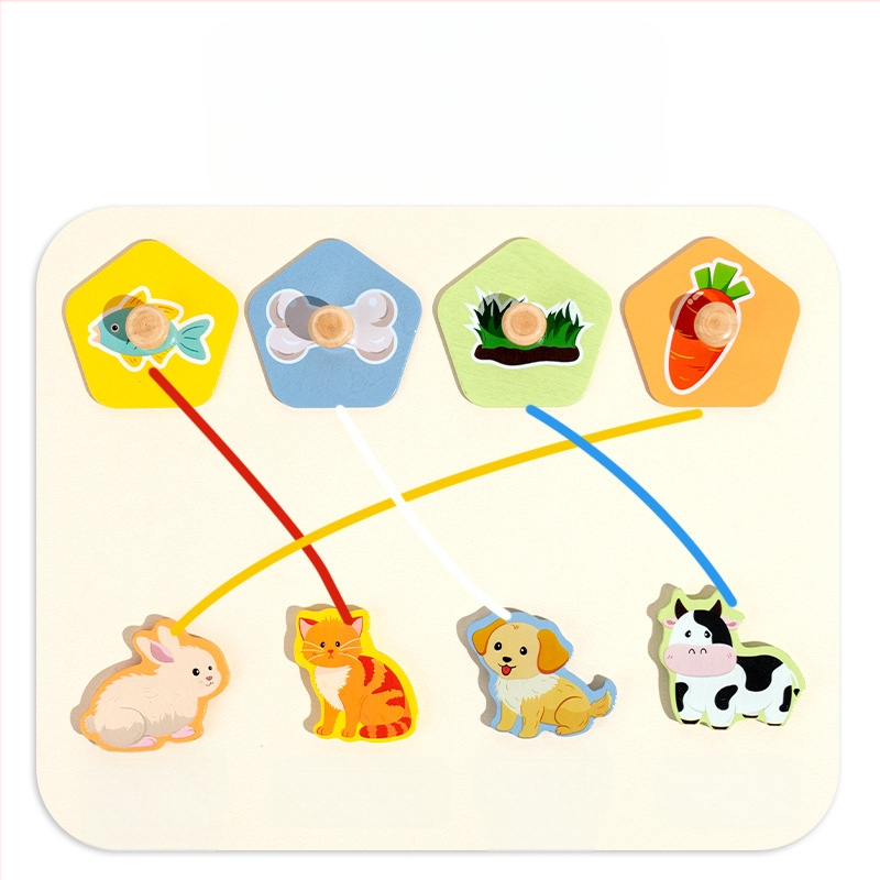 Kūrybingi vaikiški mediniai gyvūnų dėlionės žaislai kūdikiams, ankstyvojo ugdymo maisto grandinės pažintiniai dėlionės mokslo ir švietimo konstrukciniai blokeliai dėlionės lenta