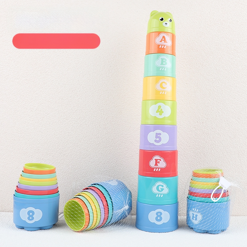 Ielas kioska vairumtirdzniecības kraušanas krūze Varavīksnes tornis Bērnu izglītojoša agrīnās izglītības bērnu rotaļlieta Bērnu gredzenu komplekts Krūzīšu kraušanas mūzika