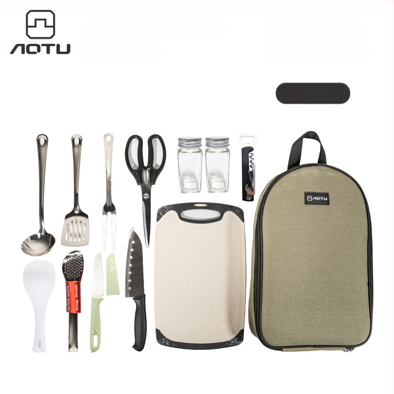 12 darabos kültéri konyhai készlet, rozsdamentes acélból készült hordozható evőeszközök, kempingfelszerelések, önvezető túra, kempingezés, piknik