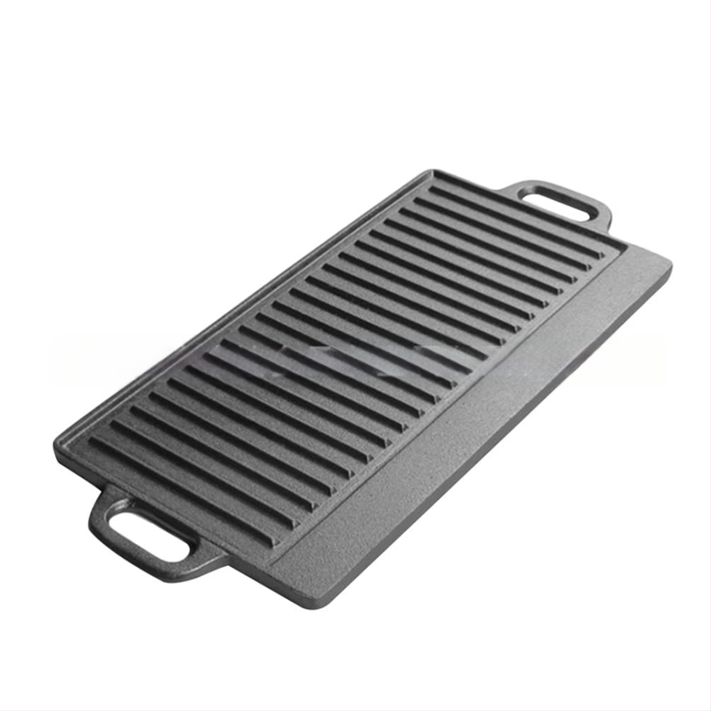 Stačiakampių teppanyaki lėkščių tiekimas, ketaus buitiniai lauko kepsninės puodai, kepsniai, aštuonkojai, kepsninės, sutirštintas ketaus