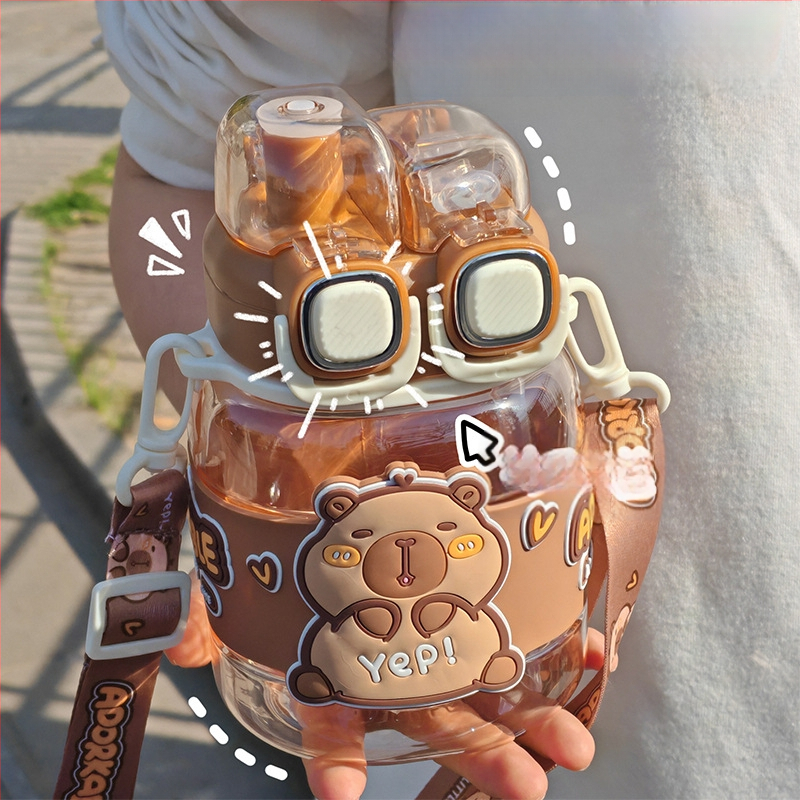 „Kapibala“ dvigubas vandens puodelis mokiniams, skirtas specialiai mokyklai, berniukams ir mergaitėms, nešiojamas didelės talpos šiaudelis.