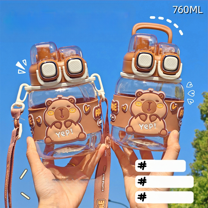 „Kapibala“ dvigubas vandens puodelis mokiniams, skirtas specialiai mokyklai, berniukams ir mergaitėms, nešiojamas didelės talpos šiaudelis.