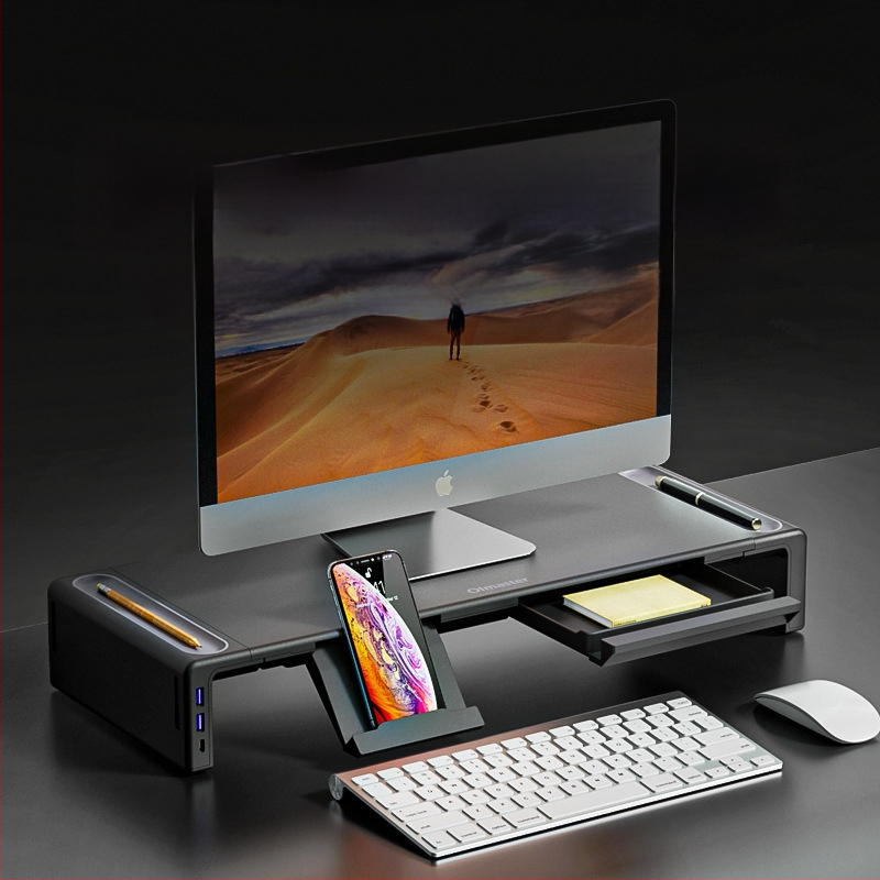 Oimaster Monitor Ανυψωμένη επέκταση USB Πτυσσόμενος υπολογιστής, επιτραπέζιος χώρος αποθήκευσης, ανυψωμένη βάση στήριξης