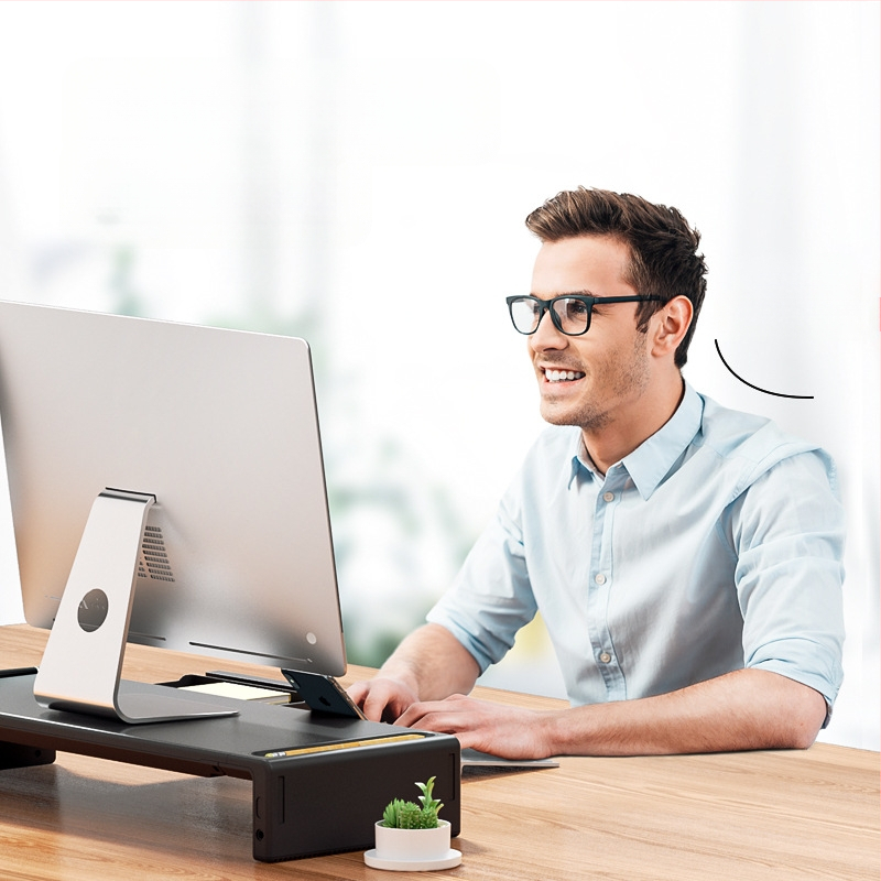 Oimaster Monitor Ανυψωμένη επέκταση USB Πτυσσόμενος υπολογιστής, επιτραπέζιος χώρος αποθήκευσης, ανυψωμένη βάση στήριξης