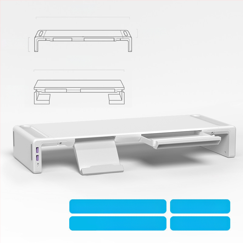 Oimaster Monitor Ανυψωμένη επέκταση USB Πτυσσόμενος υπολογιστής, επιτραπέζιος χώρος αποθήκευσης, ανυψωμένη βάση στήριξης
