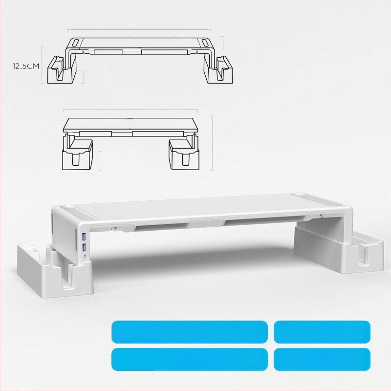 Oimaster Monitor Ανυψωμένη επέκταση USB Πτυσσόμενος υπολογιστής, επιτραπέζιος χώρος αποθήκευσης, ανυψωμένη βάση στήριξης