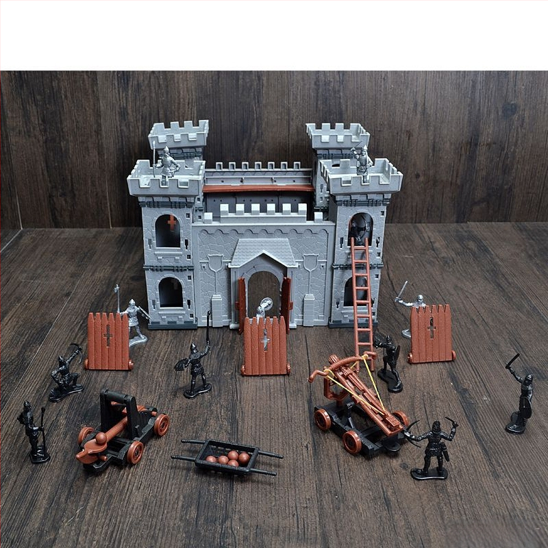 Viduramžių pilis, senovės kareivis, karas, piktadarys, surinktas „Stickman“ modelio rinkinys, vaikų žaislai vyrams