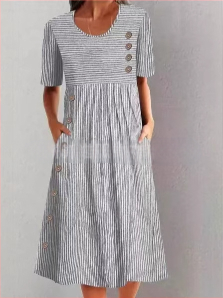 2024. aasta Euroopa ja Ameerika pluss-suuruses uus naiste Amazonist trükitud taskunööpidega kleit