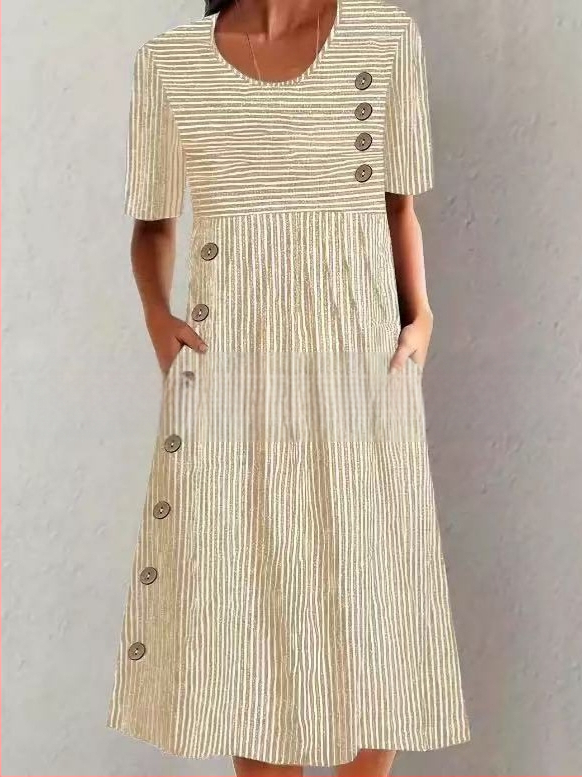 2024. aasta Euroopa ja Ameerika pluss-suuruses uus naiste Amazonist trükitud taskunööpidega kleit