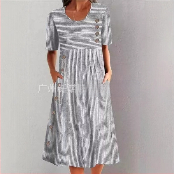 2024. aasta Euroopa ja Ameerika pluss-suuruses uus naiste Amazonist trükitud taskunööpidega kleit