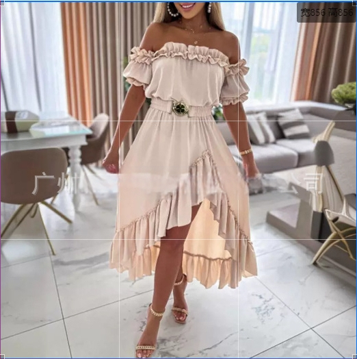 laos 82032# kevad/suvi 2024 uus ühesõnalise kraega ja ebakorrapärase äärega vööga kleit