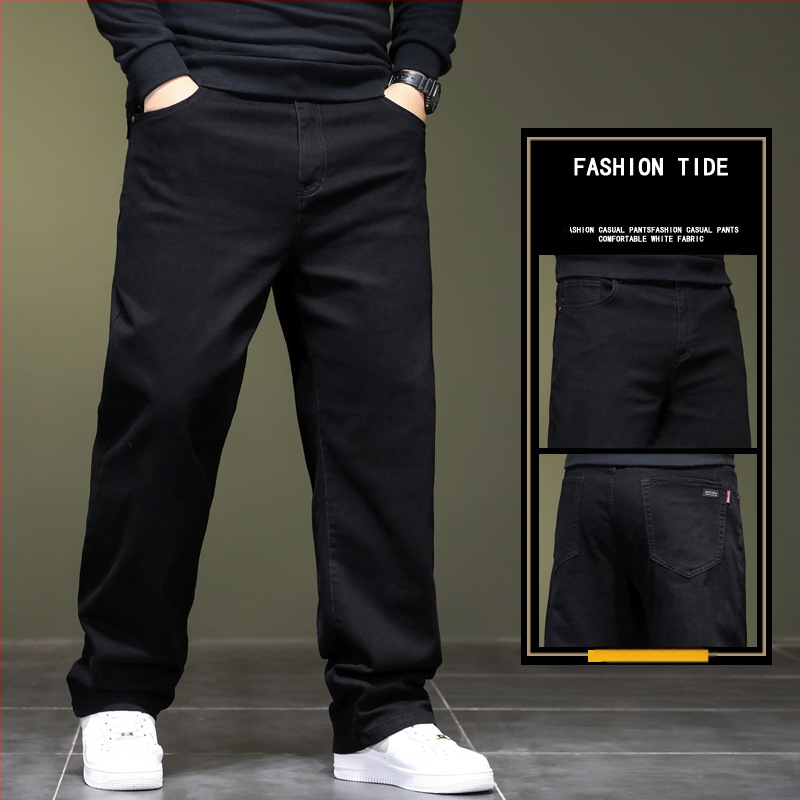 Meeste pluss-suuruses kitsad sirged teksad, elastsed kevad- ja sügispüksid, noortele, elastsed pikad püksid