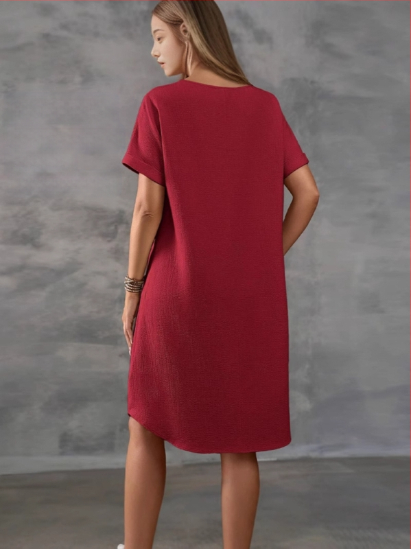 2025. aasta Euroopa ja Ameerika Amazoni ümara kaelusega lühikeste varrukatega lahtine makaronivärvi naistekleit