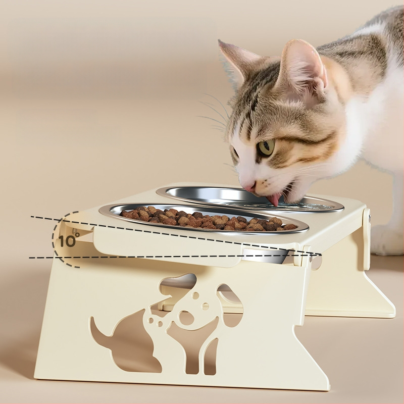 Roostevabast terasest lemmikloomakauss, topeltkauss, kokkupandav väike koeratoidukauss, spetsiaalne kauss kõrgendatud kaelakaitsega, et vältida ümberminekut, kassi veekauss