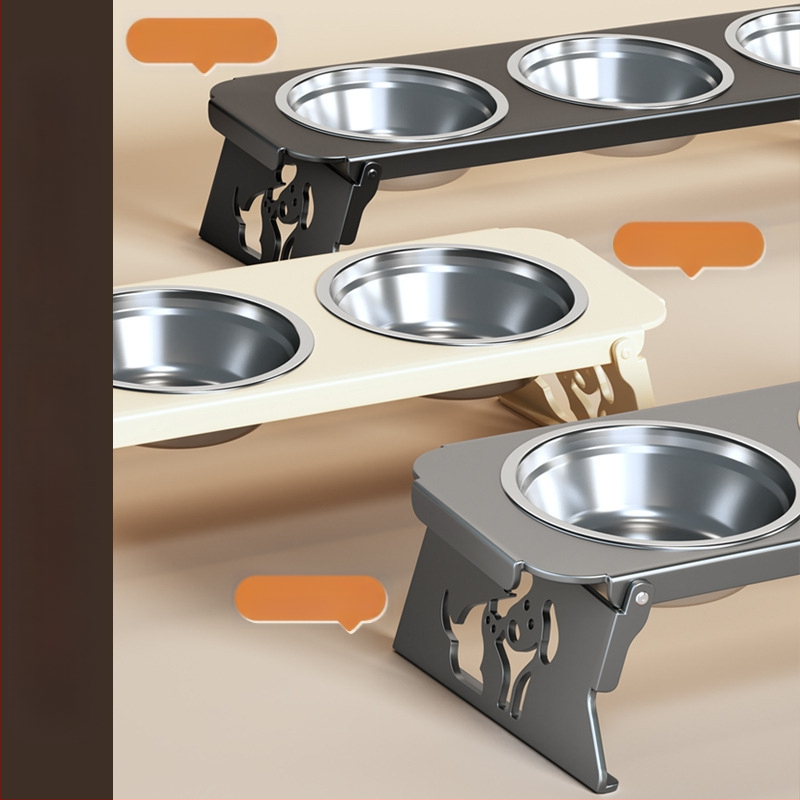 Roostevabast terasest lemmikloomakauss, topeltkauss, kokkupandav väike koeratoidukauss, spetsiaalne kauss kõrgendatud kaelakaitsega, et vältida ümberminekut, kassi veekauss