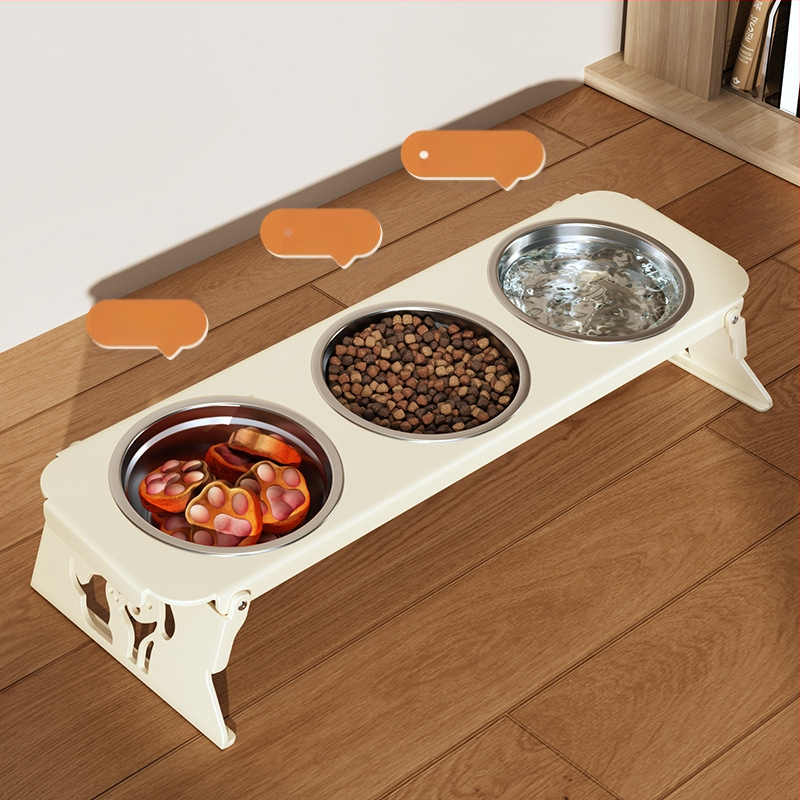 Roostevabast terasest lemmikloomakauss, topeltkauss, kokkupandav väike koeratoidukauss, spetsiaalne kauss kõrgendatud kaelakaitsega, et vältida ümberminekut, kassi veekauss