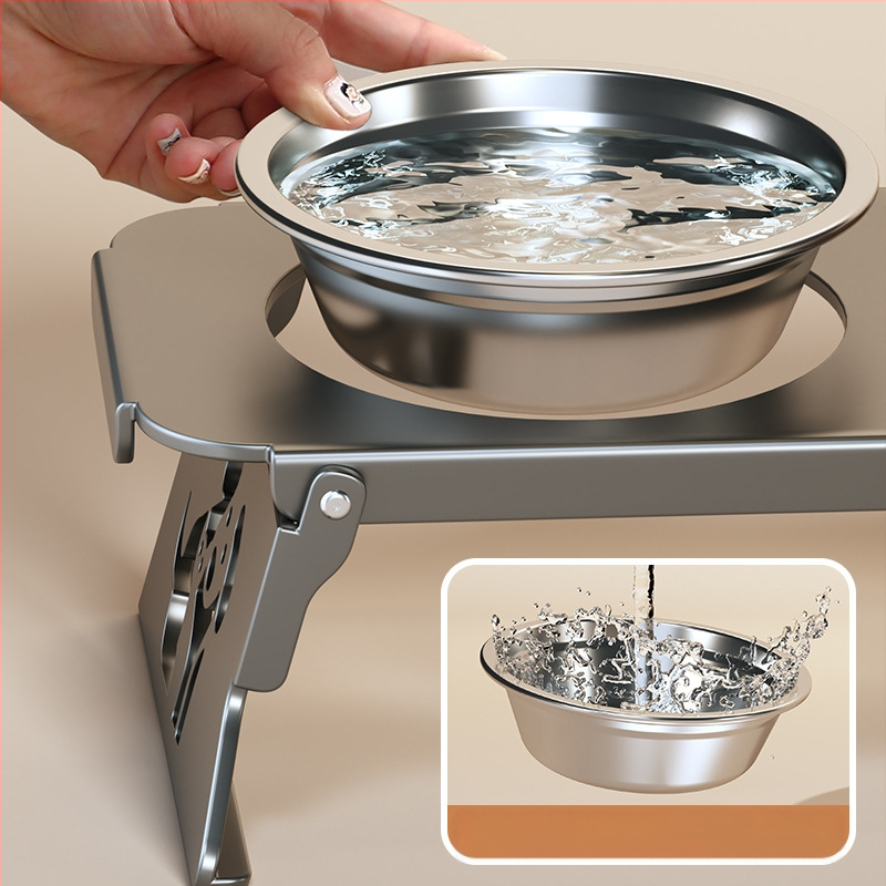 Roostevabast terasest lemmikloomakauss, topeltkauss, kokkupandav väike koeratoidukauss, spetsiaalne kauss kõrgendatud kaelakaitsega, et vältida ümberminekut, kassi veekauss