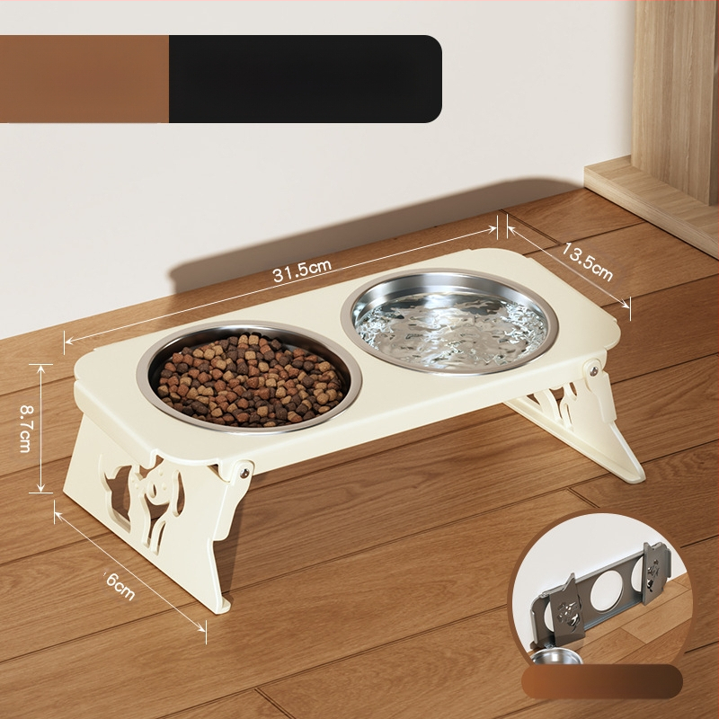 Roostevabast terasest lemmikloomakauss, topeltkauss, kokkupandav väike koeratoidukauss, spetsiaalne kauss kõrgendatud kaelakaitsega, et vältida ümberminekut, kassi veekauss