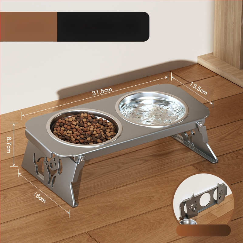 Roostevabast terasest lemmikloomakauss, topeltkauss, kokkupandav väike koeratoidukauss, spetsiaalne kauss kõrgendatud kaelakaitsega, et vältida ümberminekut, kassi veekauss