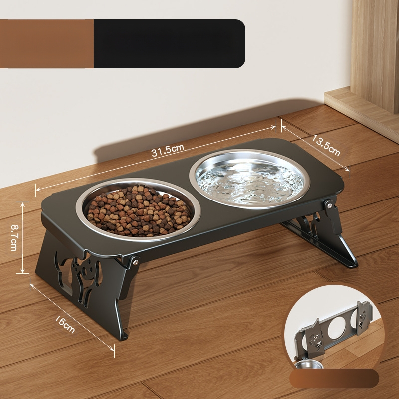 Roostevabast terasest lemmikloomakauss, topeltkauss, kokkupandav väike koeratoidukauss, spetsiaalne kauss kõrgendatud kaelakaitsega, et vältida ümberminekut, kassi veekauss