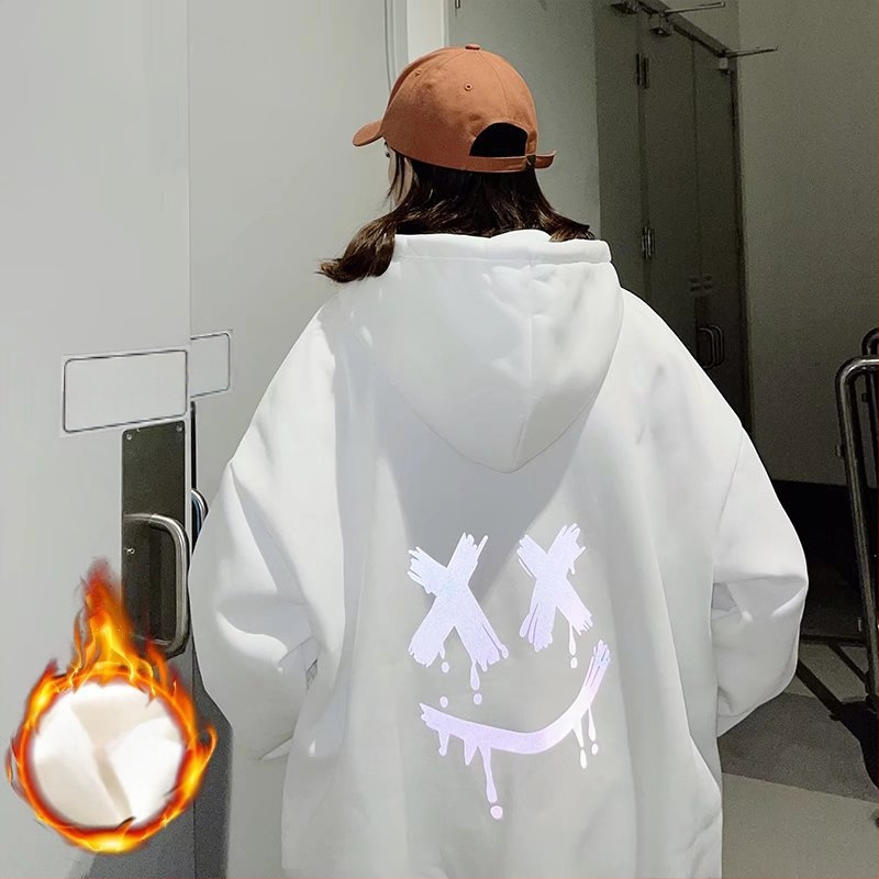 Smiley dressipluus meestele sügis-talvisele uuele kapuutsiga fliisvoodriga rõivastele trendikas lahtine vabaaja paaridele mõeldud pulloverjakk