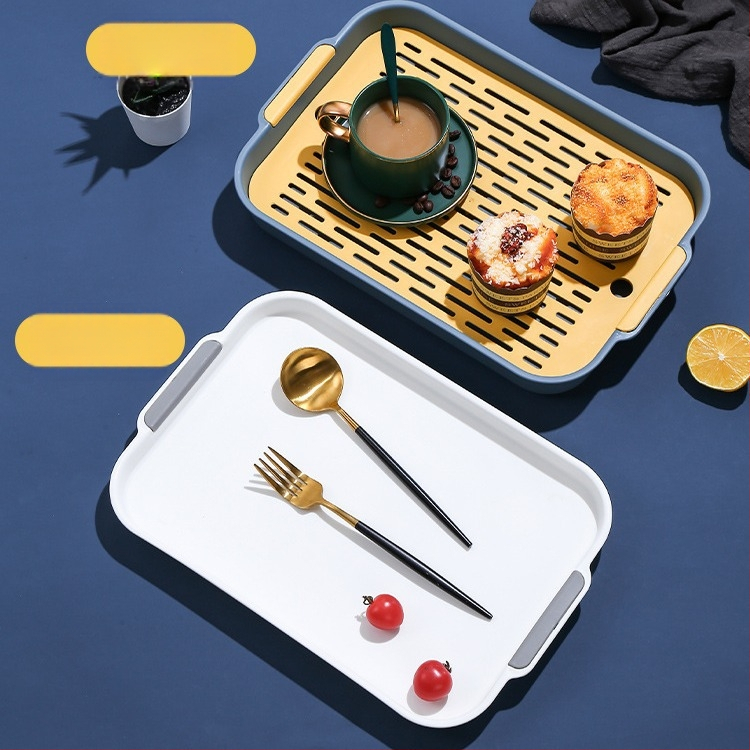 Vandens puodelio išleidimo padėklas namams, svetainei, dvigubo sluoksnio padėklas, stačiakampis arbatos padėklas, vaisių padėklas, plastikinė kūrybinė vakarienės lėkštė