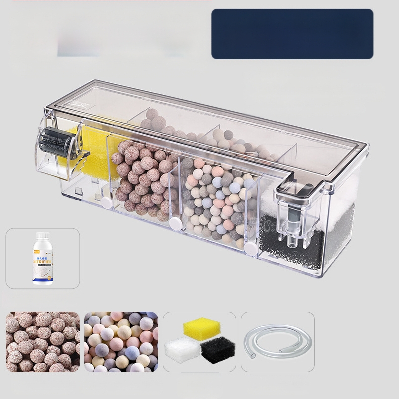 Zivju tvertnes filtra ūdens attīrīšanas cikls trīs vienā iegremdējams sūknis bruņurupuču tvertnes augšpusē esošs filtra kaste skābekļa ražošanai integrēta pilināšanas kaste