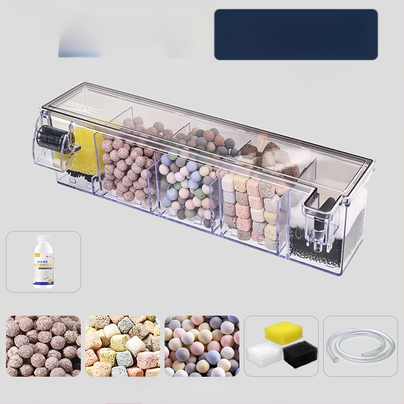 Zivju tvertnes filtra ūdens attīrīšanas cikls trīs vienā iegremdējams sūknis bruņurupuču tvertnes augšpusē esošs filtra kaste skābekļa ražošanai integrēta pilināšanas kaste