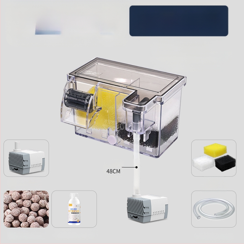 Zivju tvertnes filtra ūdens attīrīšanas cikls trīs vienā iegremdējams sūknis bruņurupuču tvertnes augšpusē esošs filtra kaste skābekļa ražošanai integrēta pilināšanas kaste