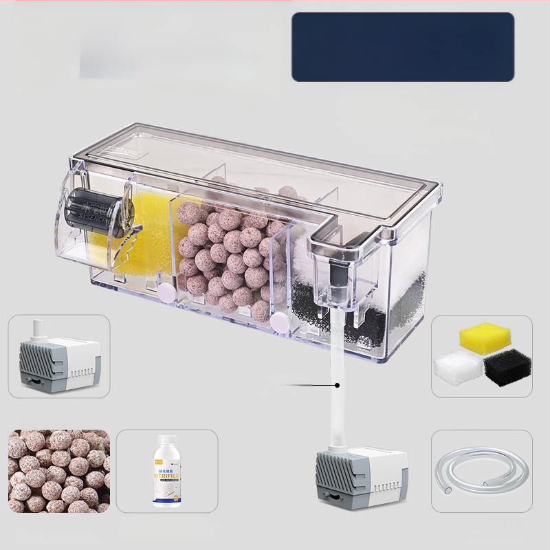 Zivju tvertnes filtra ūdens attīrīšanas cikls trīs vienā iegremdējams sūknis bruņurupuču tvertnes augšpusē esošs filtra kaste skābekļa ražošanai integrēta pilināšanas kaste