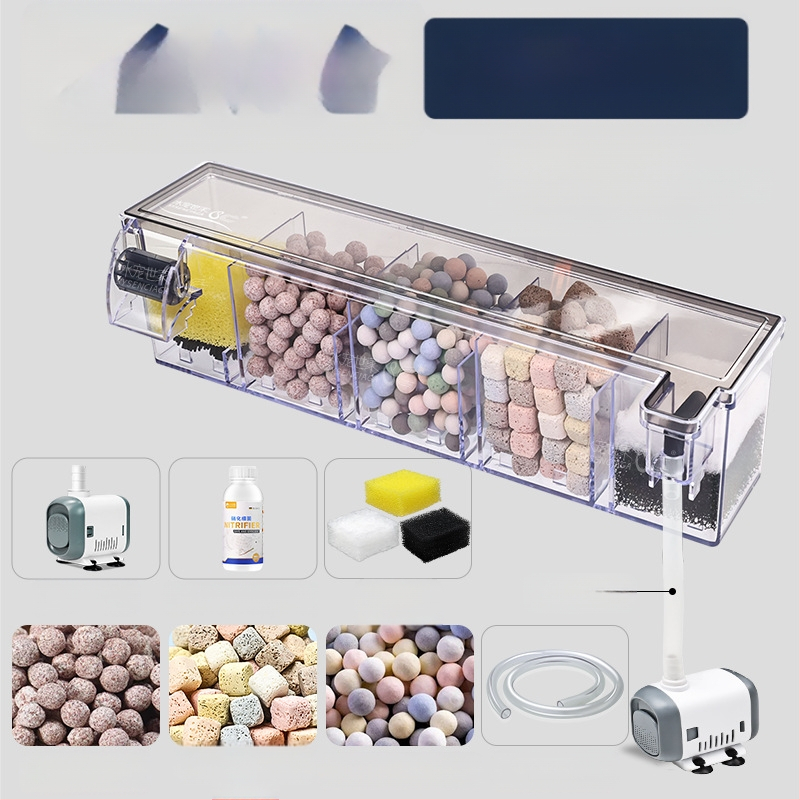 Zivju tvertnes filtra ūdens attīrīšanas cikls trīs vienā iegremdējams sūknis bruņurupuču tvertnes augšpusē esošs filtra kaste skābekļa ražošanai integrēta pilināšanas kaste