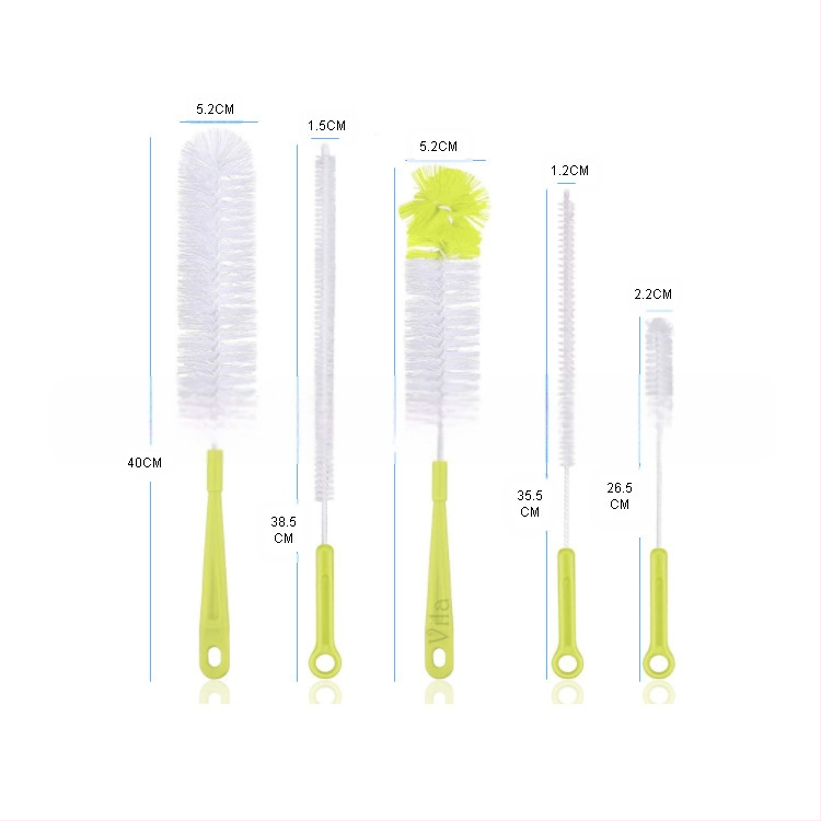 Gamyklinis didmeninis penkių dalių butelių šepetys buitinis virtuvės valymo šepetys puodelių šepetys butelių šepetys siurbimo vamzdelio šepetys spenelių šepetys