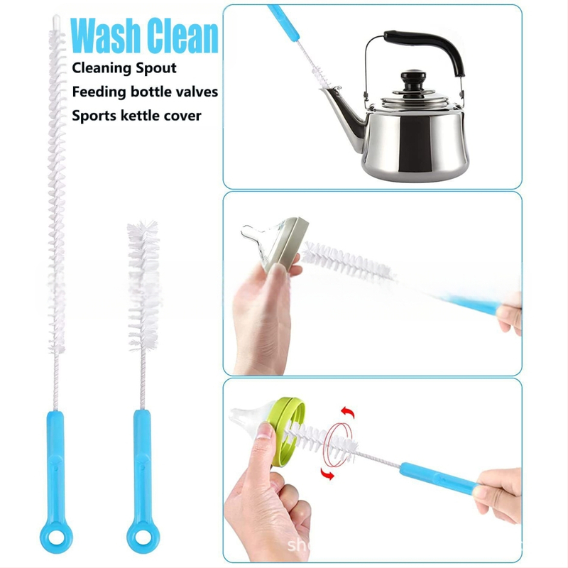 Gamyklinis didmeninis penkių dalių butelių šepetys buitinis virtuvės valymo šepetys puodelių šepetys butelių šepetys siurbimo vamzdelio šepetys spenelių šepetys