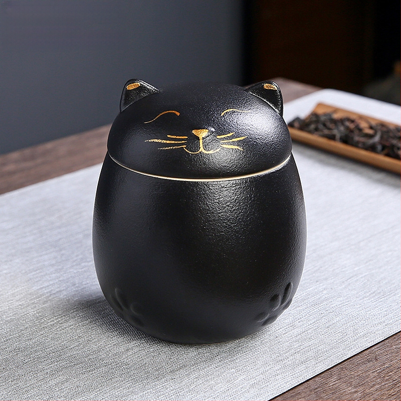 Lucky Cat kerámia teáskanna hordozható nedvességálló tárolóedény kis méretű aszalt gyümölcsös üveg kreatív aranyos kutyaasztal dekoráció