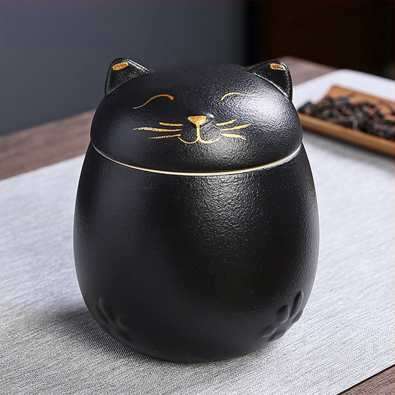 Lucky Cat kerámia teáskanna hordozható nedvességálló tárolóedény kis méretű aszalt gyümölcsös üveg kreatív aranyos kutyaasztal dekoráció