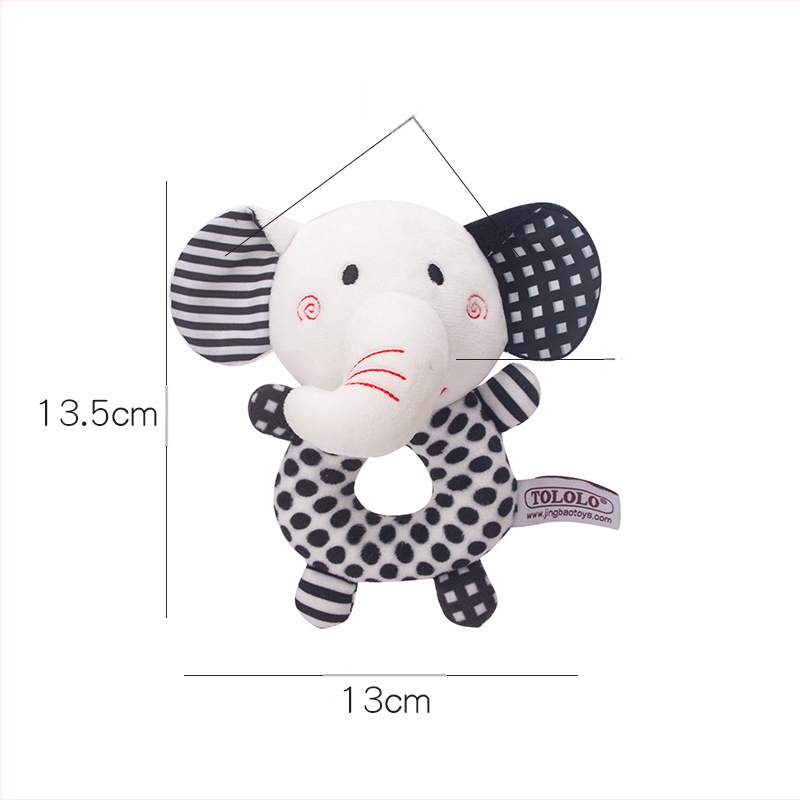 Uus mustvalge ümmargune käsitsi väntatav beebikell, käsitsi kriimustatud kelluke, loomakujuline helisev paber, O-kujuline plush mänguasi