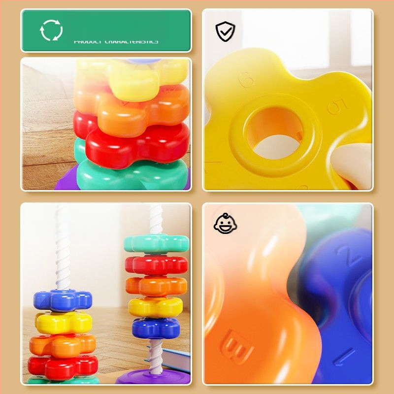 0-3 gadus vecu bērnu agrīnās izglītības rotaļlietas Varavīksnes vērpējs Jenga krāsains zīdaiņu bērnu izglītojošais vērpējs